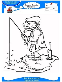 Çocuklar İçin Balıkçı Boyama Sayfaları 